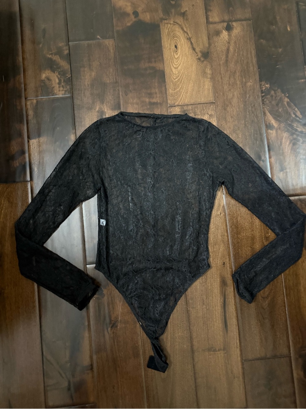 Sheer Black Lace Long-Sleeve Bodysuit